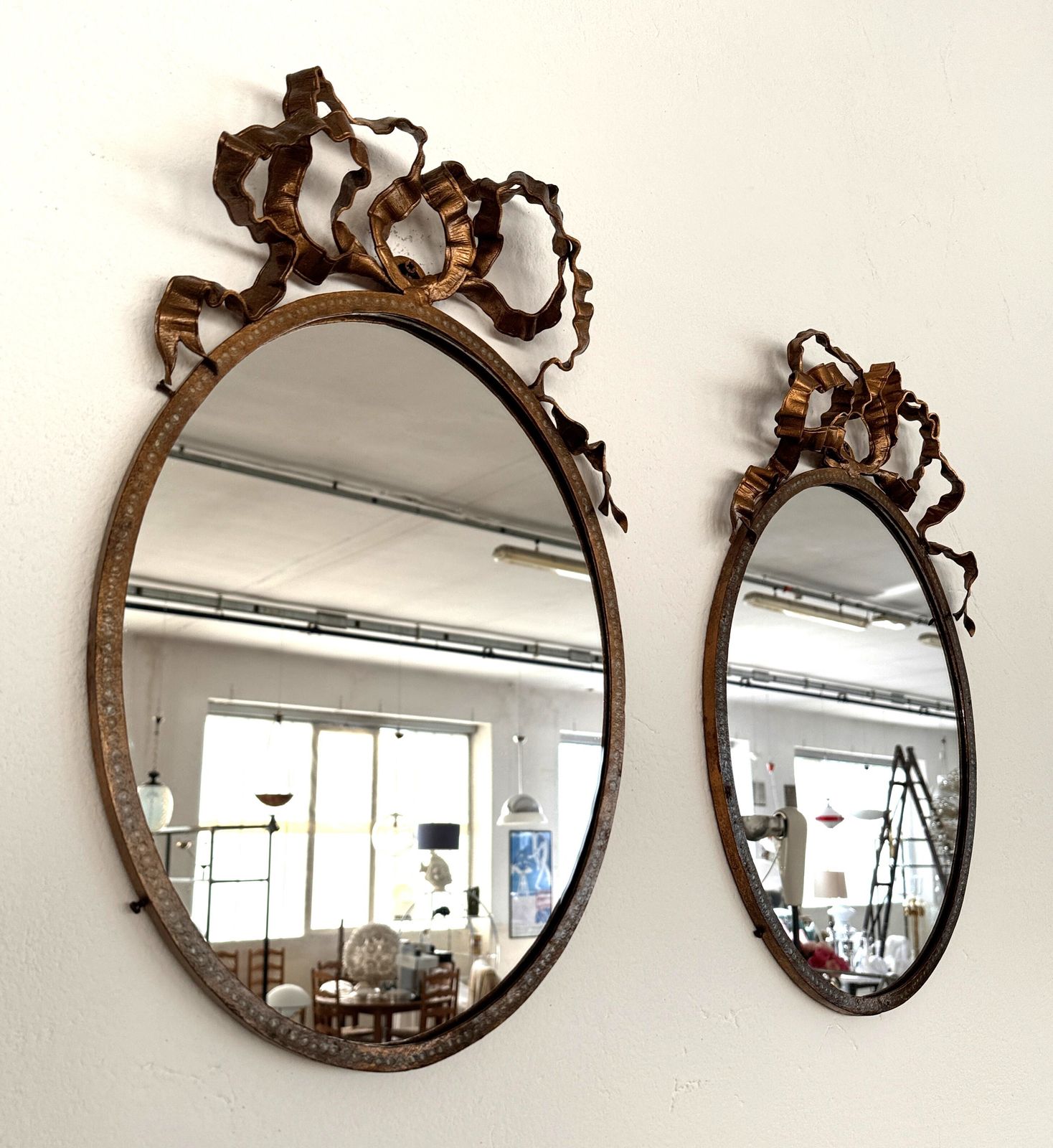 photo for sale Pair Of Italian Midcentury Wrought Iron Wall Mirrors, 1950s