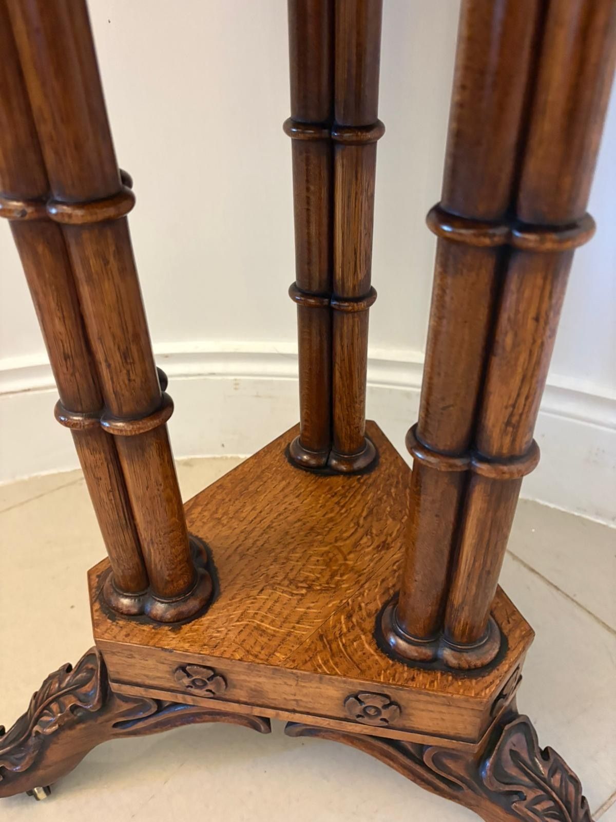 Antique 19th Century Pollard Oak Occasional Side Table Lift Top Carved Base photo Furniture