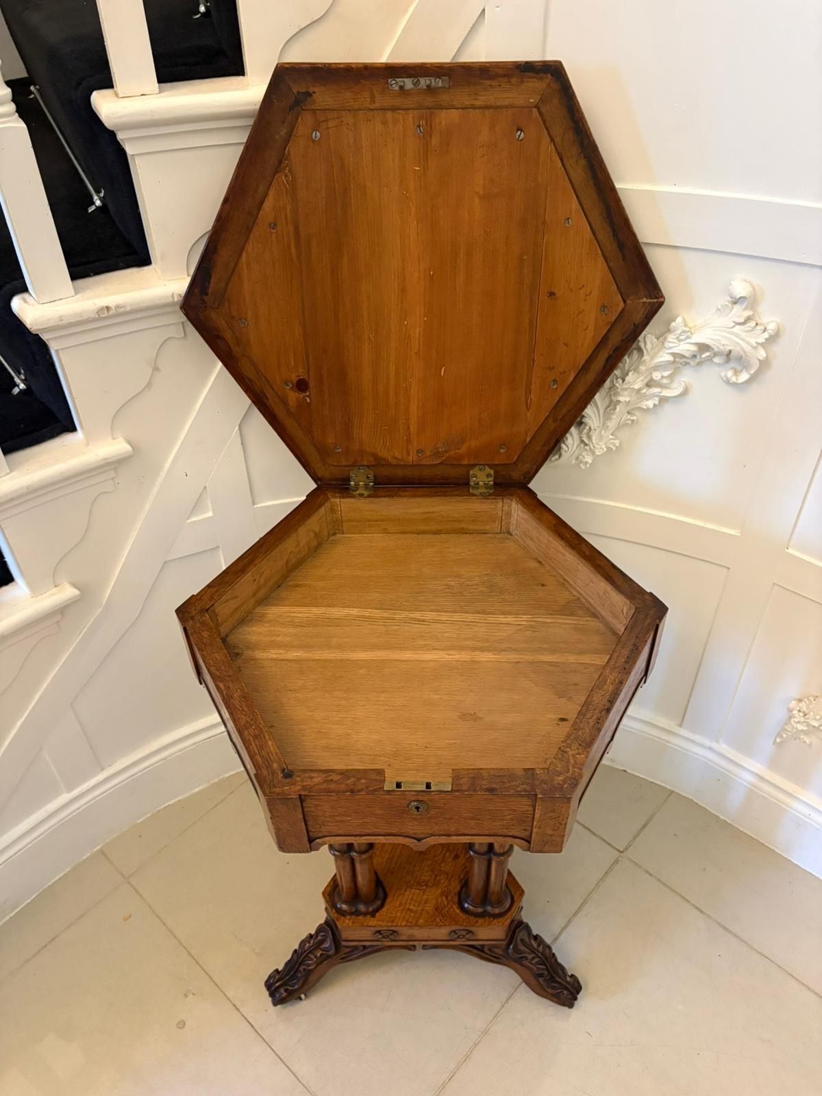Antique 19th Century Pollard Oak Occasional Side Table Lift Top Carved Base photo vinterior