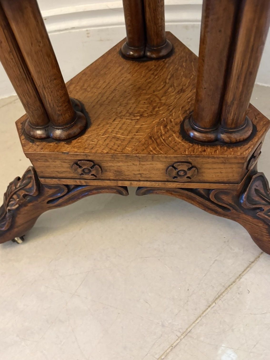 2750.0 Antique 19th Century Pollard Oak Occasional Side Table Lift Top Carved Base photo