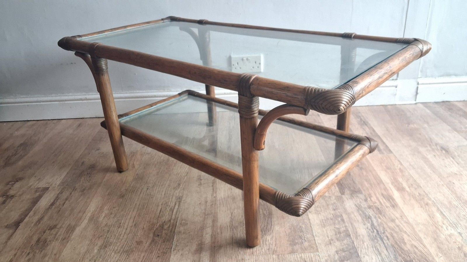 Superb  1970's Bamboo ,Rattan And Glass Mid Century Drinks /Coffee Table photo 190.0