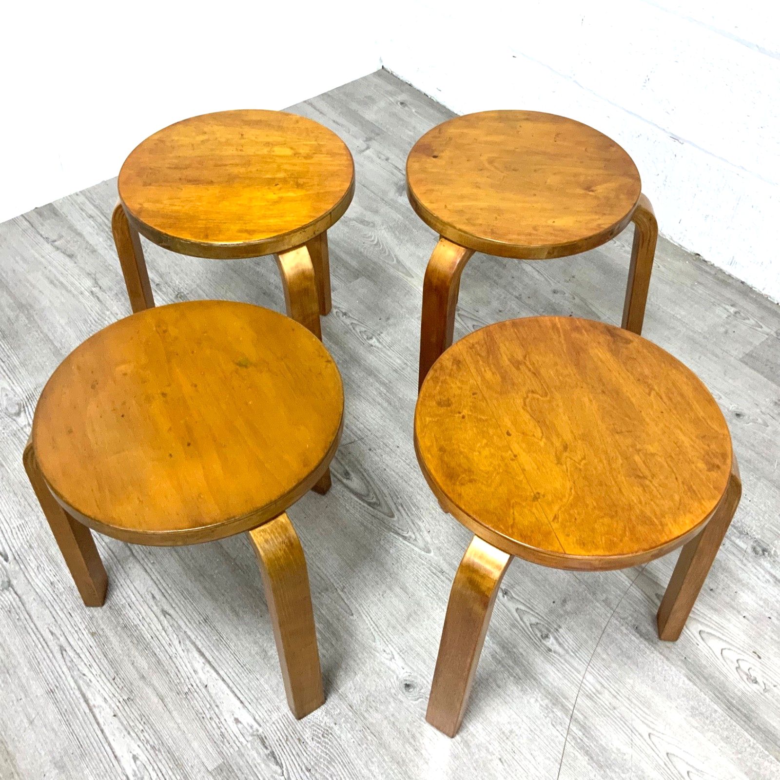 photo for sale A Set Of 4 Original “Finmar” Alvar Aalto Model 60 Stools 1930s Artek