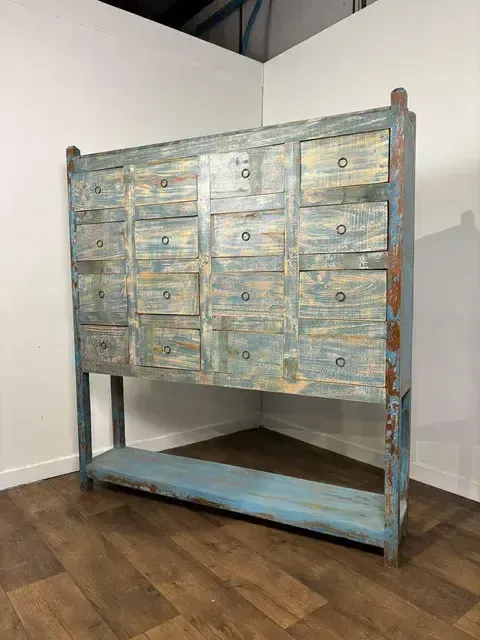 Large Rustic 16 Drawer Reclaimed Wooden Unit