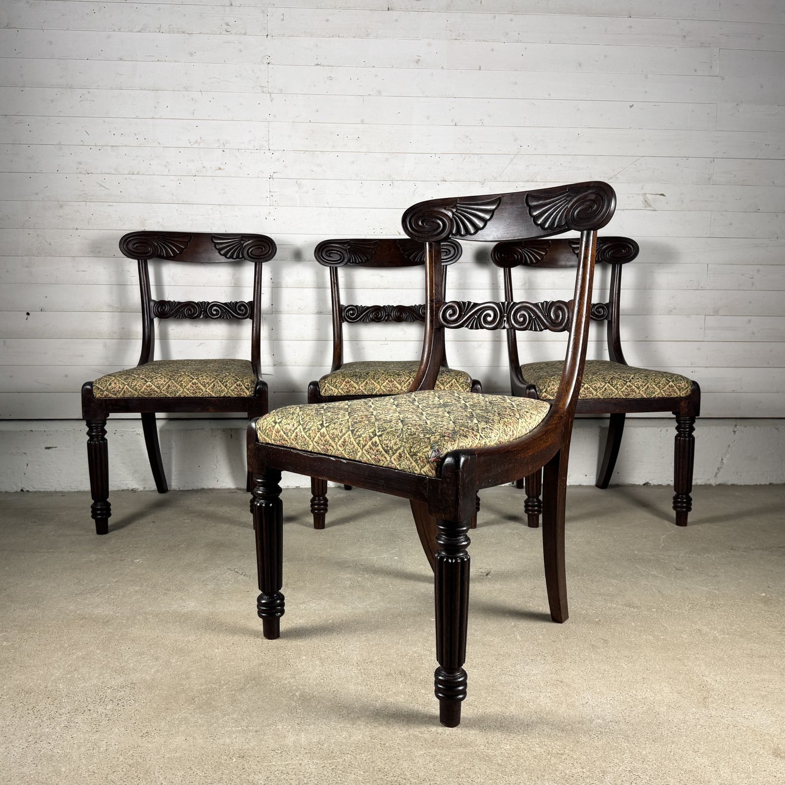 Set Of 4 Victorian Mahogany Dining Chairs For Reupholstery
