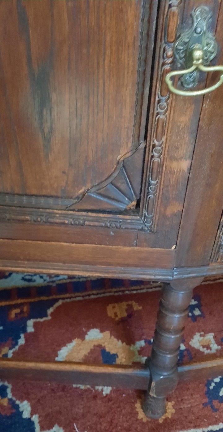photo for sale Vintage Oak Art Deco Three Drawer Two Cupboard Sideboard Bobbin Turned Legs