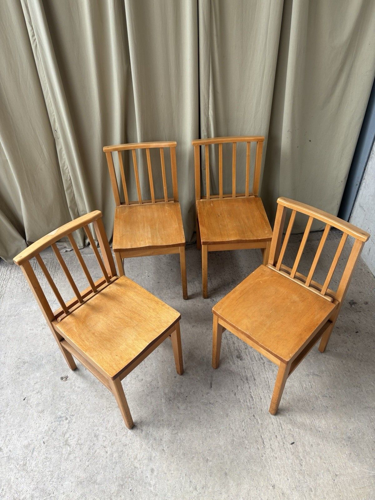 Vtg Mid Century Set Of 4 Solid Beech Church Dining Chairs Scandi Danish R1180 photo vintage
