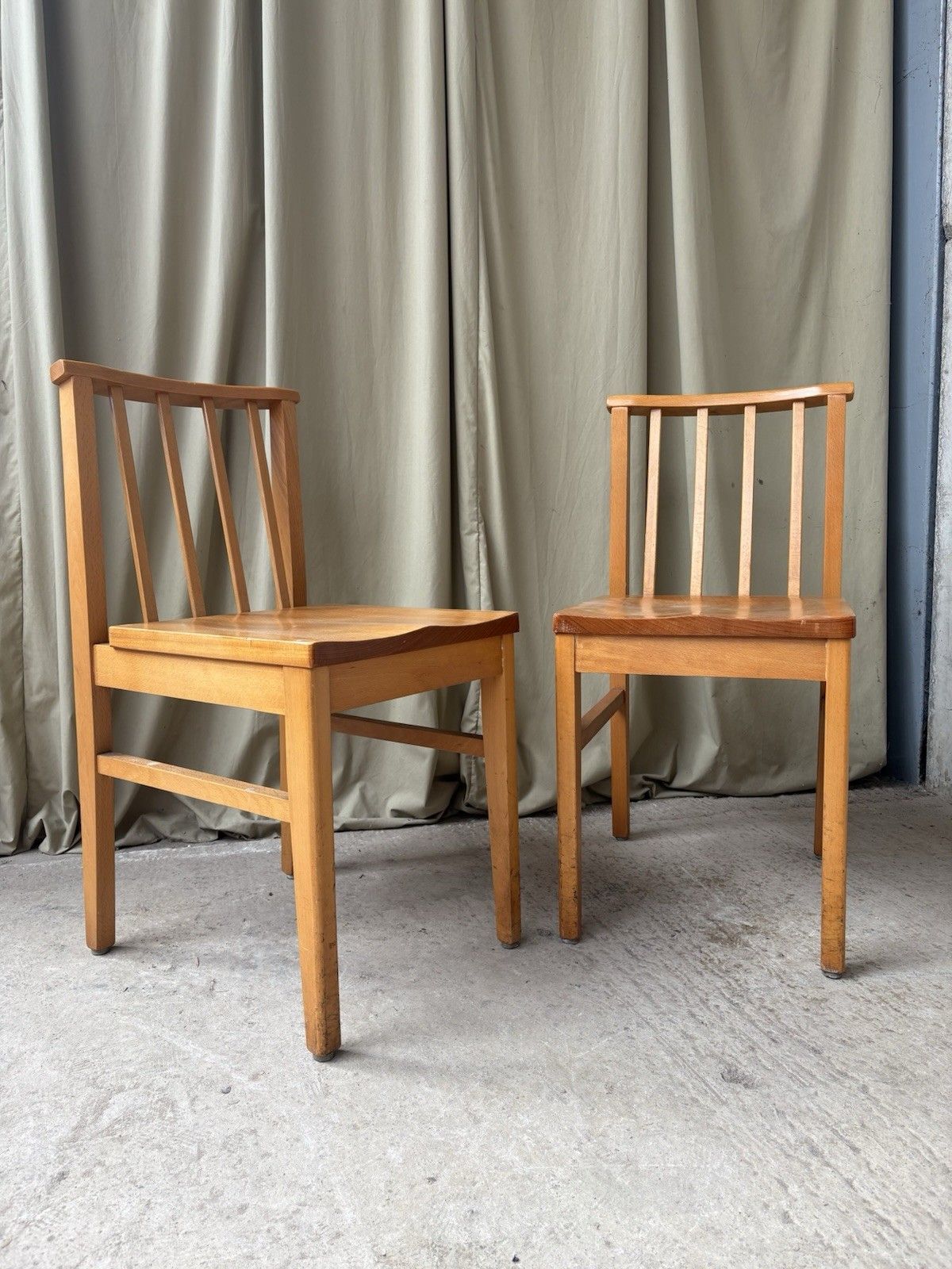 Vtg Mid Century 2 Pair Of Solid Beech Church Dining Chairs Scandi Danish R1181