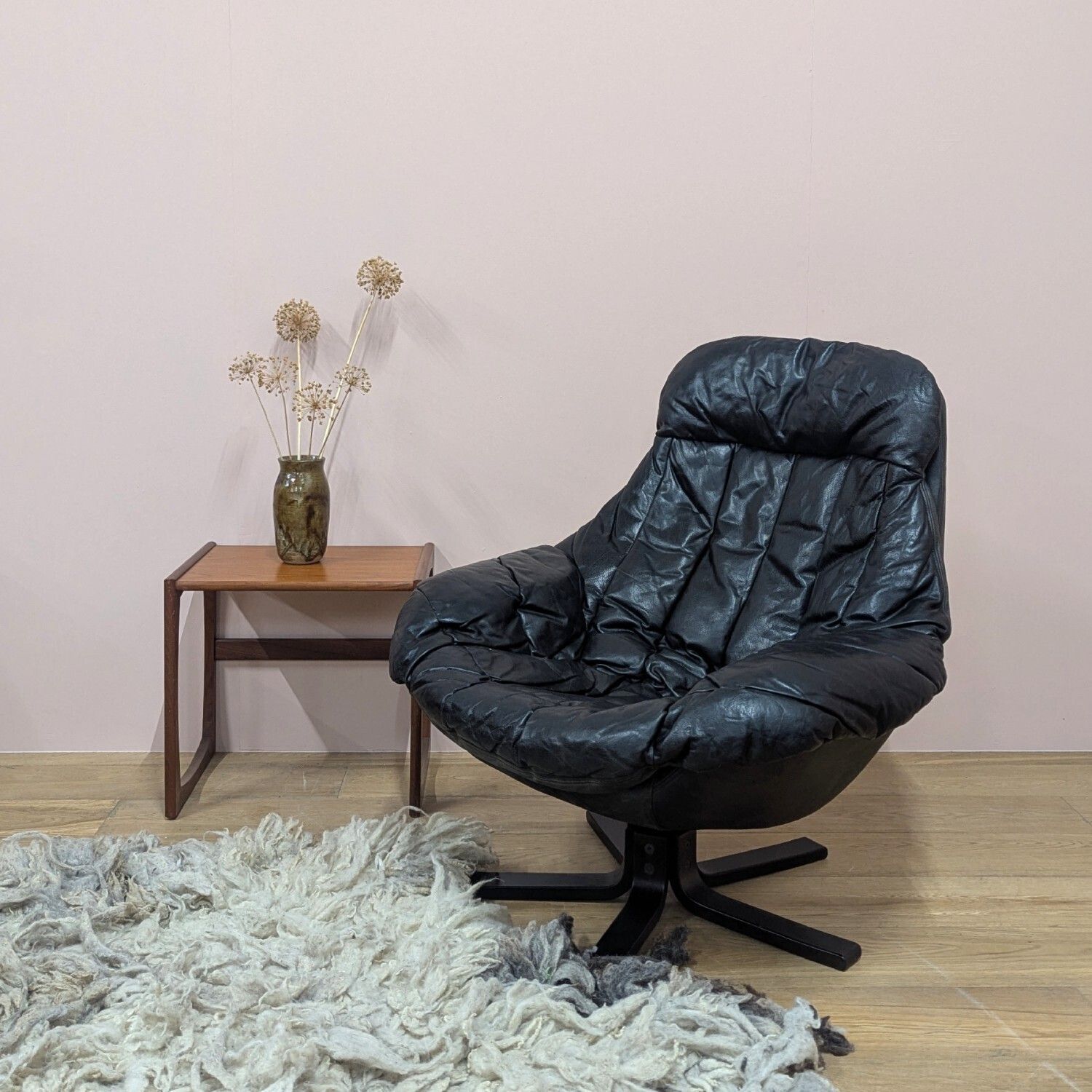 Original Midcentury Danish Leather Swivel Chair By Bramin photo furniture