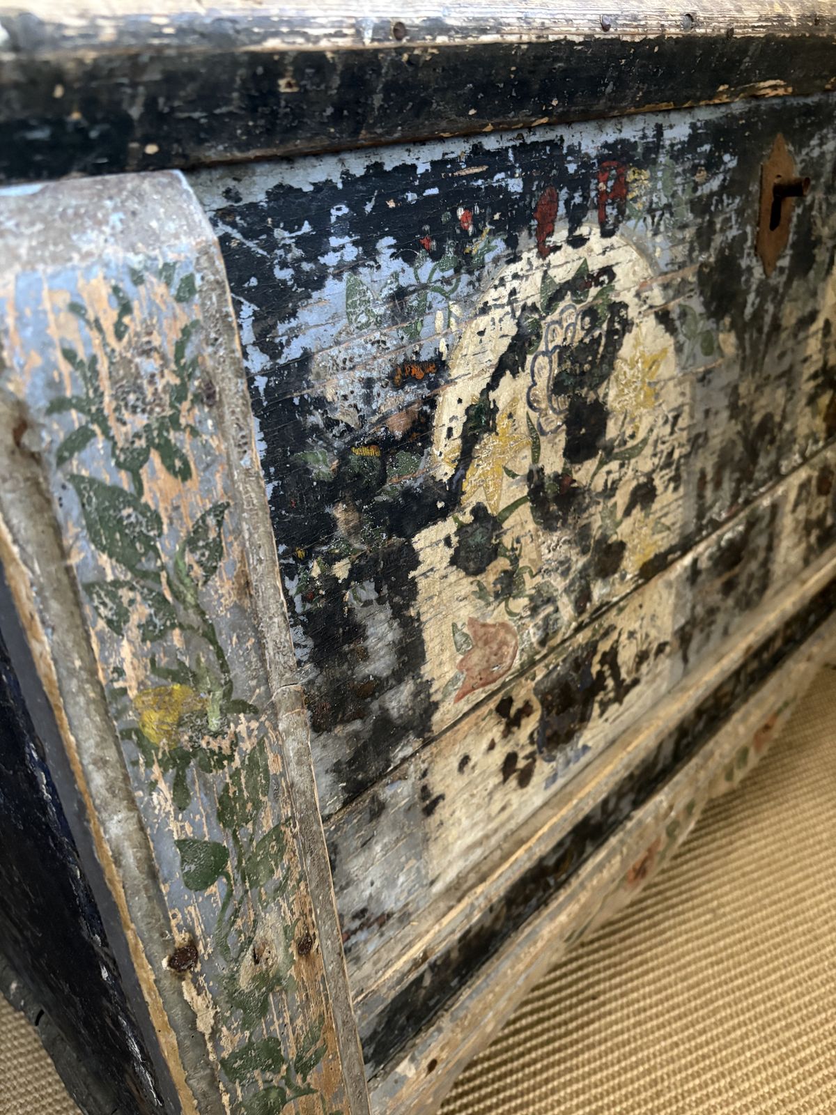 photo for sale Antique French Folk Art Painted Chest