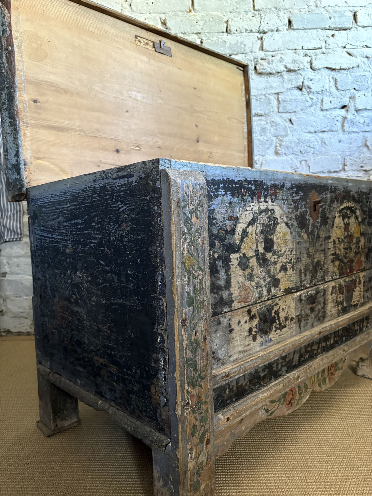 Furniture Antique French Folk Art Painted Chest photo