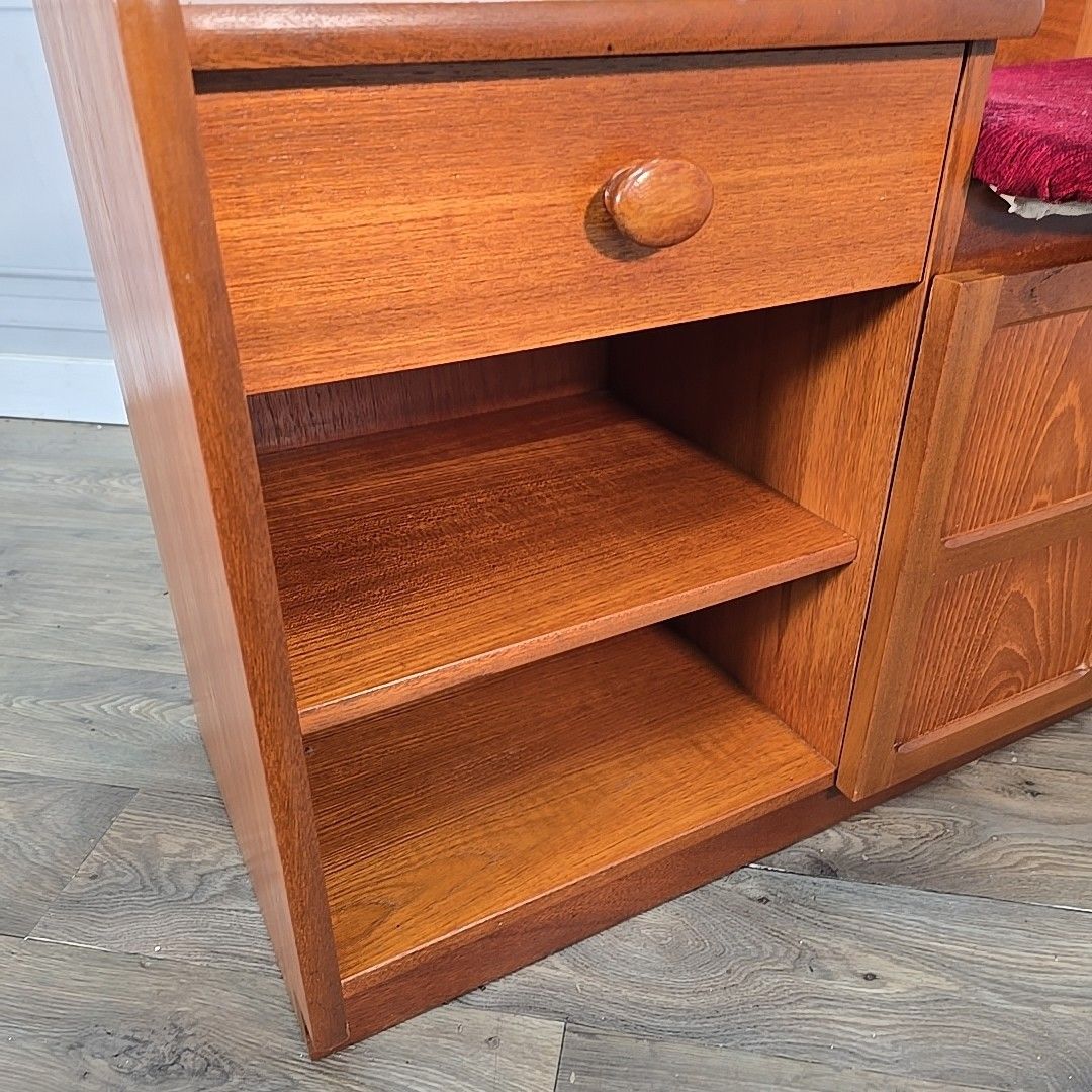Vintage Nathan Telephone Seat Teak Cabinet Hall Bench Unit Seat Retro Squares photo 220.0