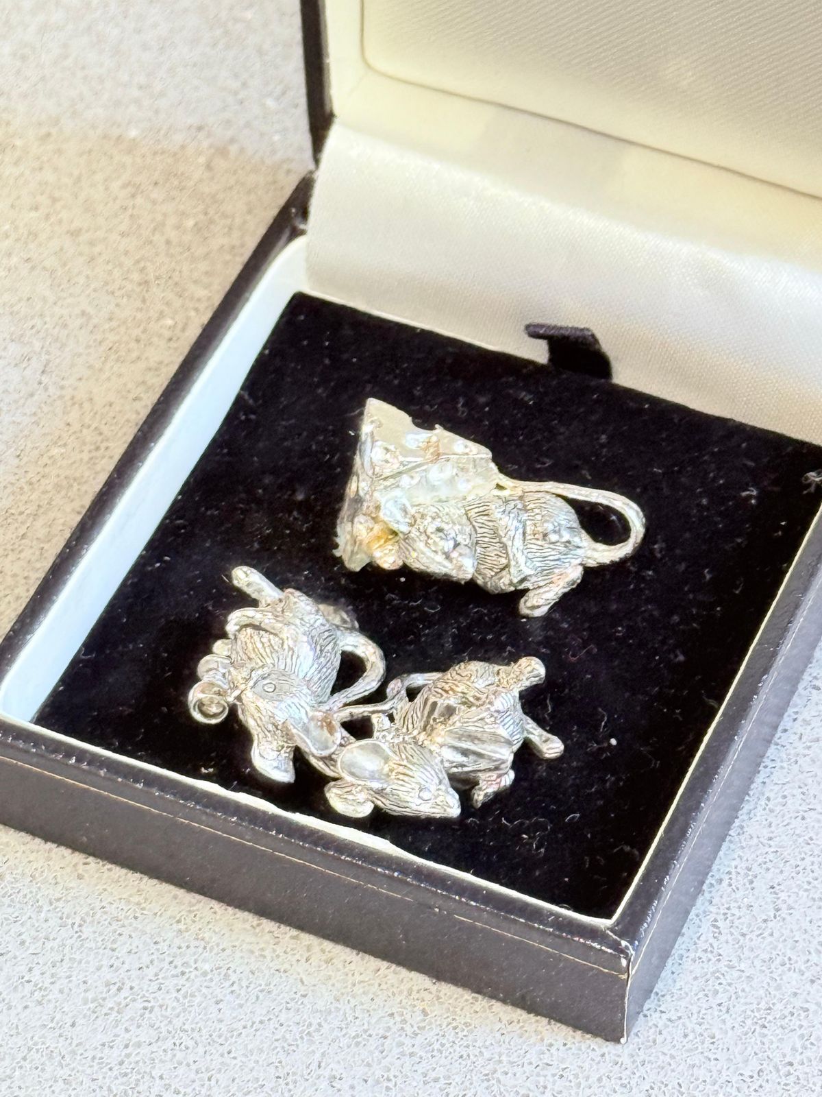 photo buy Silver Plated “Cheese Mice” Cocktail Picks Set Original Presentation Box Decor