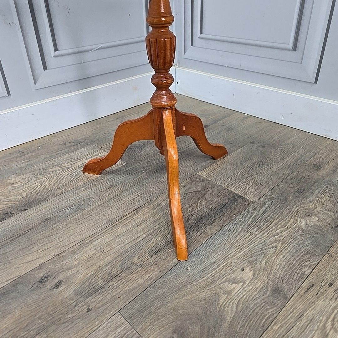 Antique Side Wine Table Turned Pedestal Leg Plant Stand Leather Vintage Wooden photo vintage
