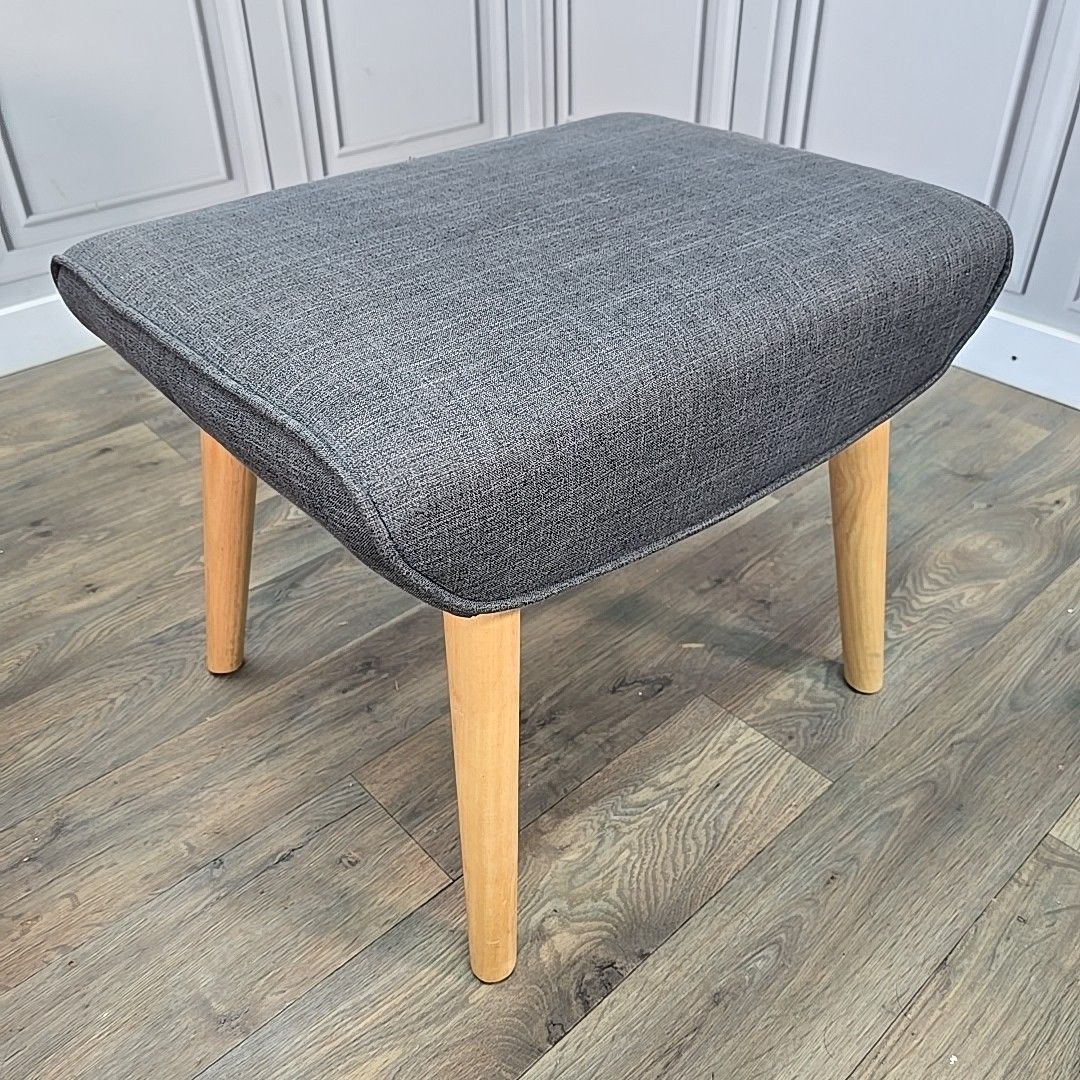 photo furniture Retro Armchair & Footstool Mid Century Style – Grey Upholstery Wooden Legs Chair