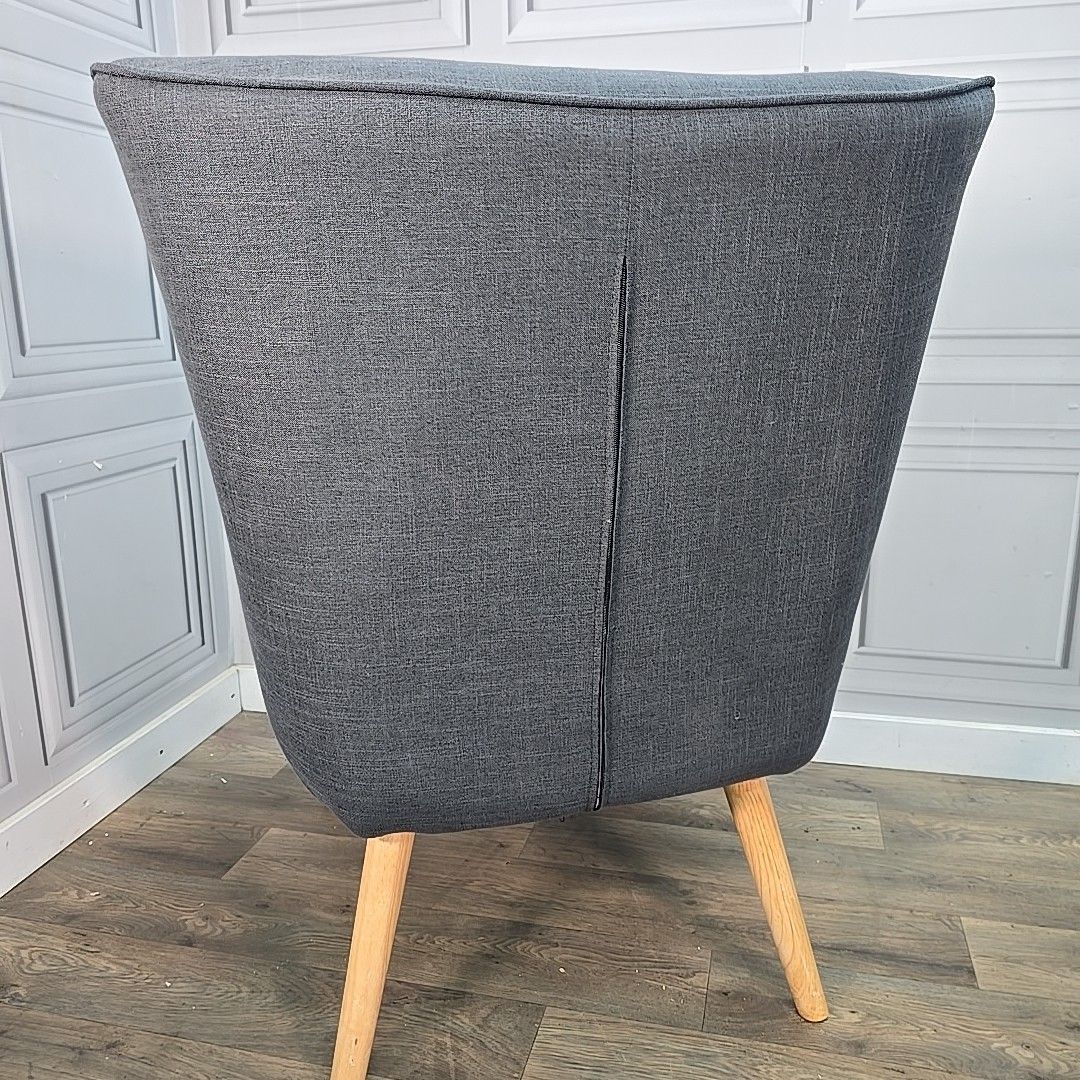240.0 Retro Armchair & Footstool Mid Century Style – Grey Upholstery Wooden Legs Chair photo