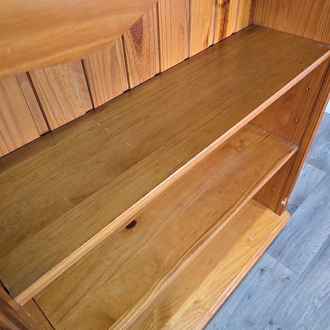 Retro Low Wooden Bookcase 3 Shelf / Shelves Country Farmhouse Vintage Solid Pine photo 140.0