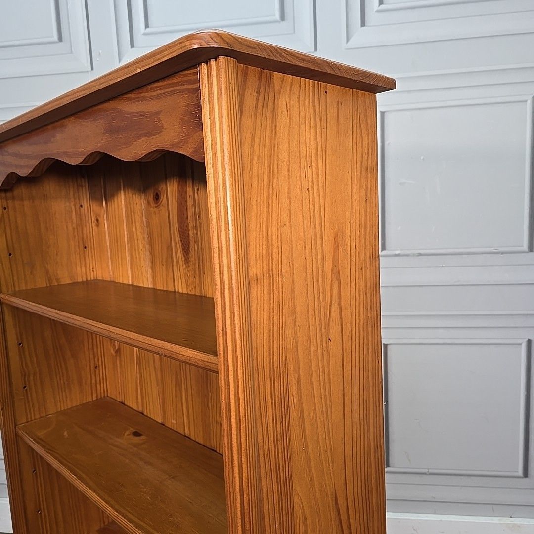 Furniture Retro Low Wooden Bookcase 3 Shelf / Shelves Country Farmhouse Vintage Solid Pine photo