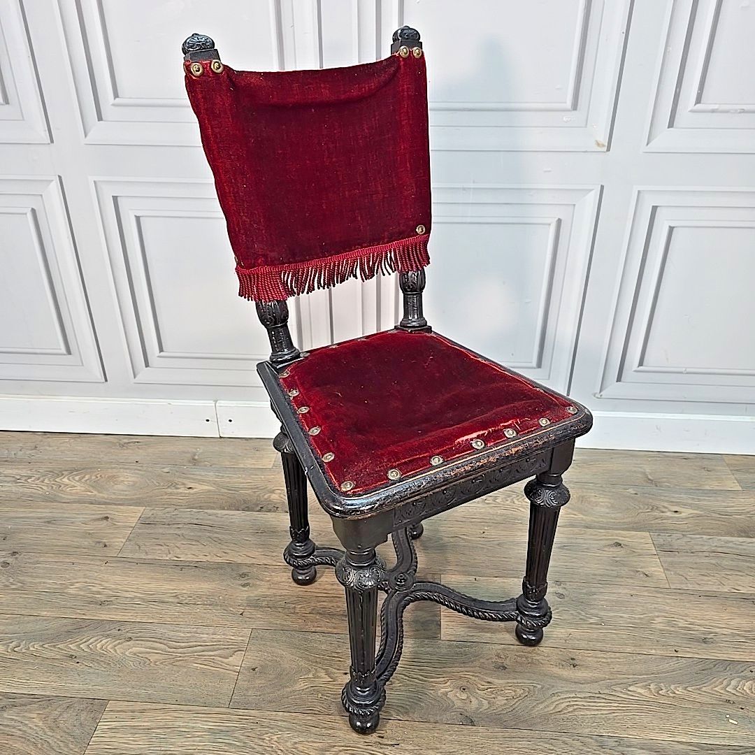 Antique Victorian Bedroom Chair Carved Ebonised Side – Renaissance Style Wooden photo for sale