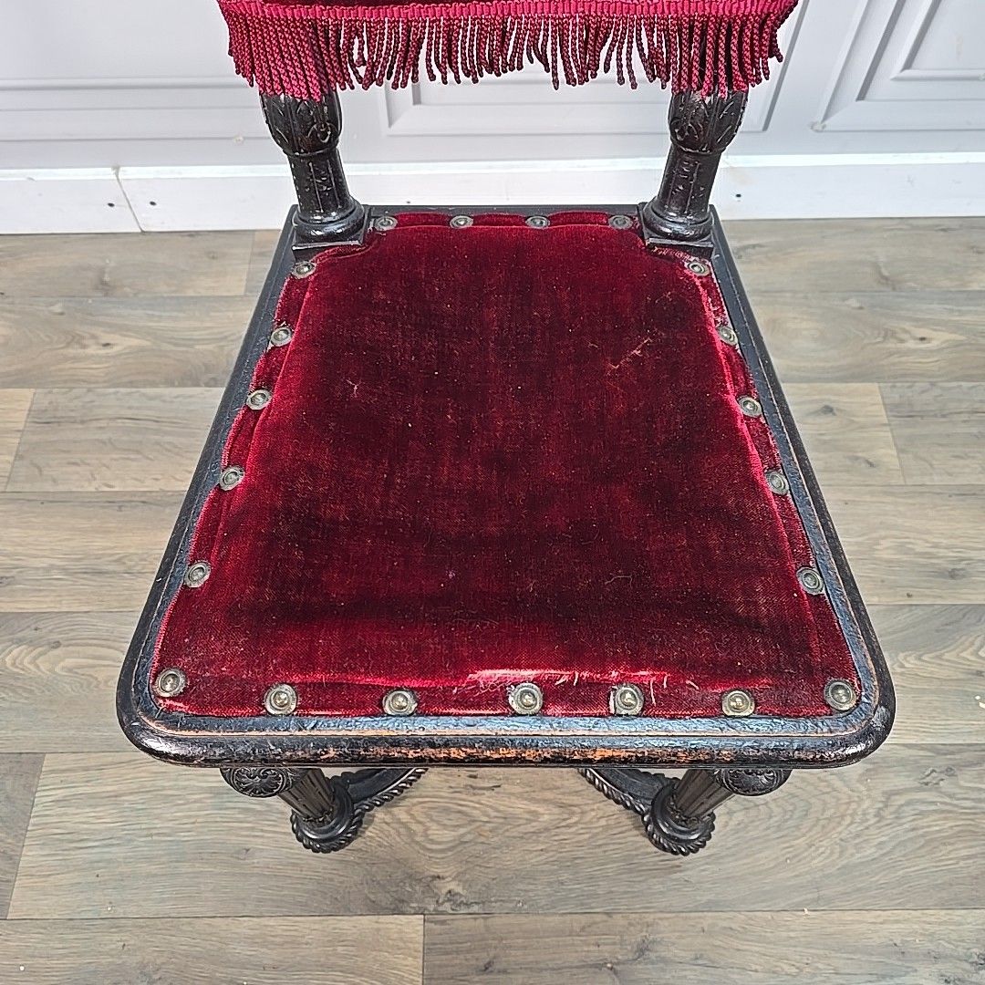 Antique Victorian Bedroom Chair Carved Ebonised Side – Renaissance Style Wooden photo 140.0