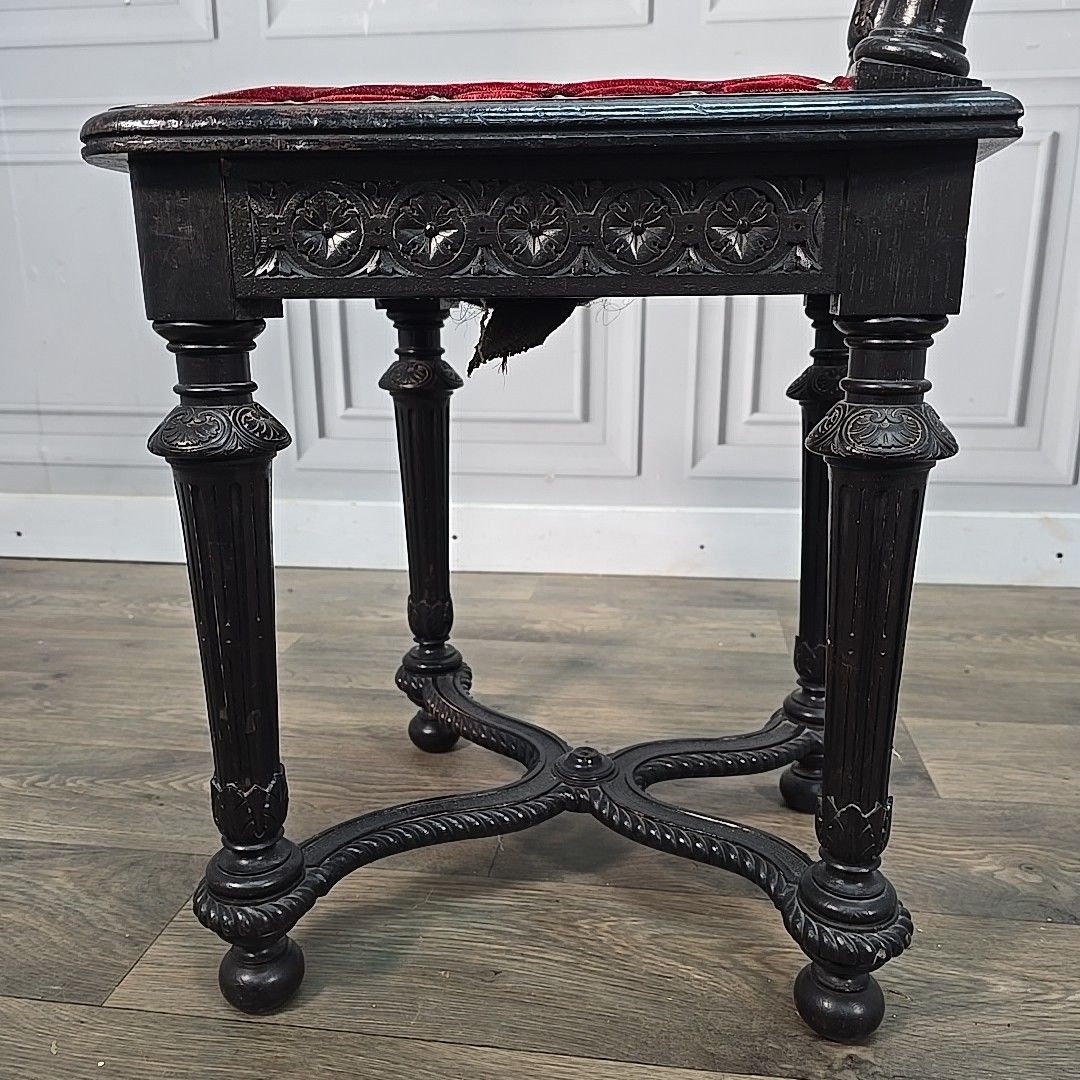 photo buy Antique Victorian Bedroom Chair Carved Ebonised Side – Renaissance Style Wooden