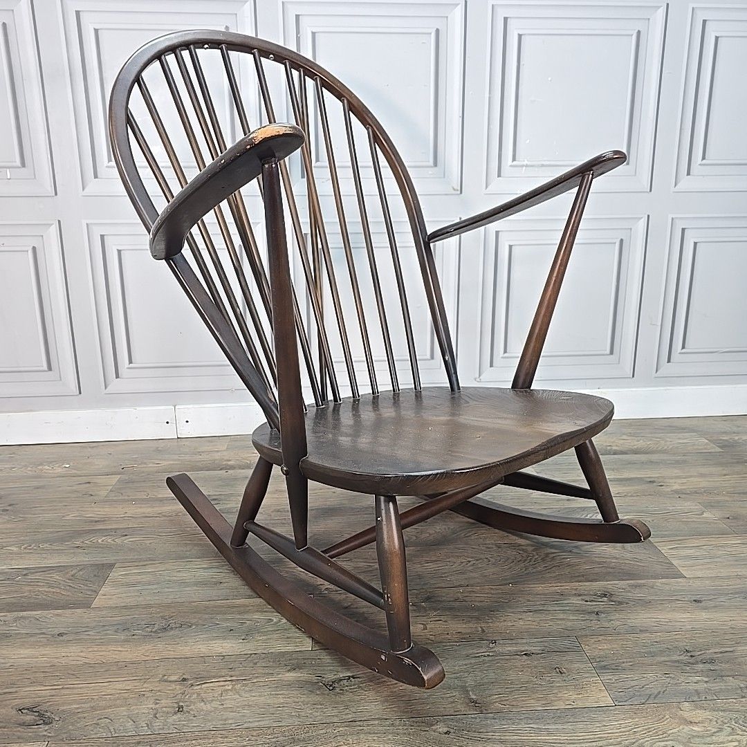 Vintage Ercol Rocking Chair Mid Century Dark Windsor Wood Rocker Retro Armchair