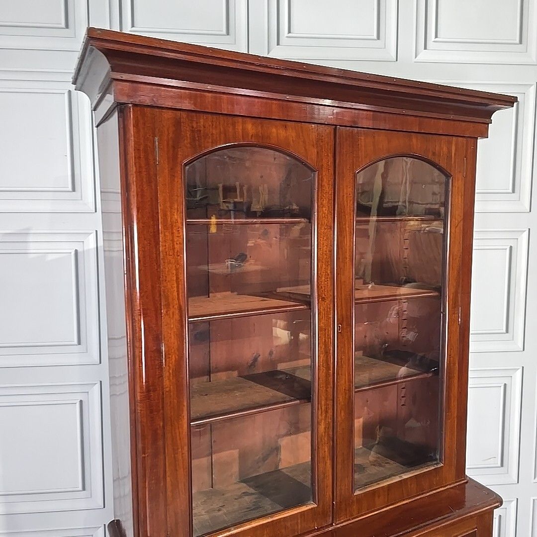 Antique Victorian Library Bookcase Shelf Shelves Glazed Mahogany Glass Wooden photo for sale