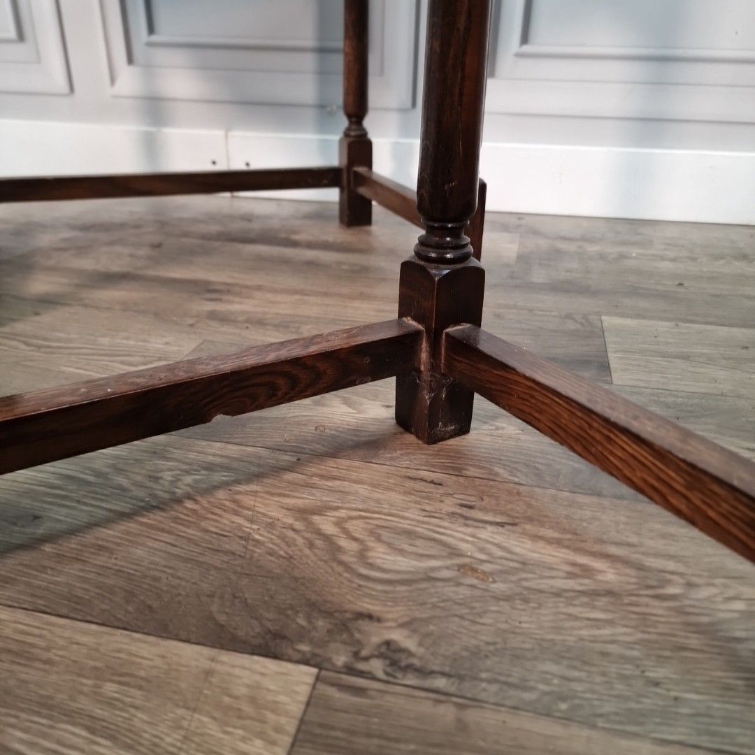 Furniture Vintage Nest Of Tables – Solid Oak Jacobean Revival Turned Legs Joint Side photo