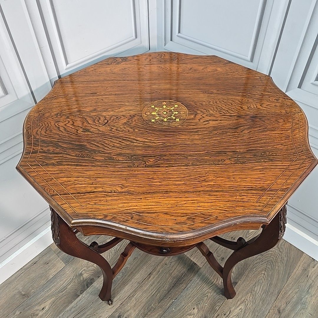 Antique Aesthetic Movement Table – Inlaid Window Side Centre End Table Wooden photo Furniture
