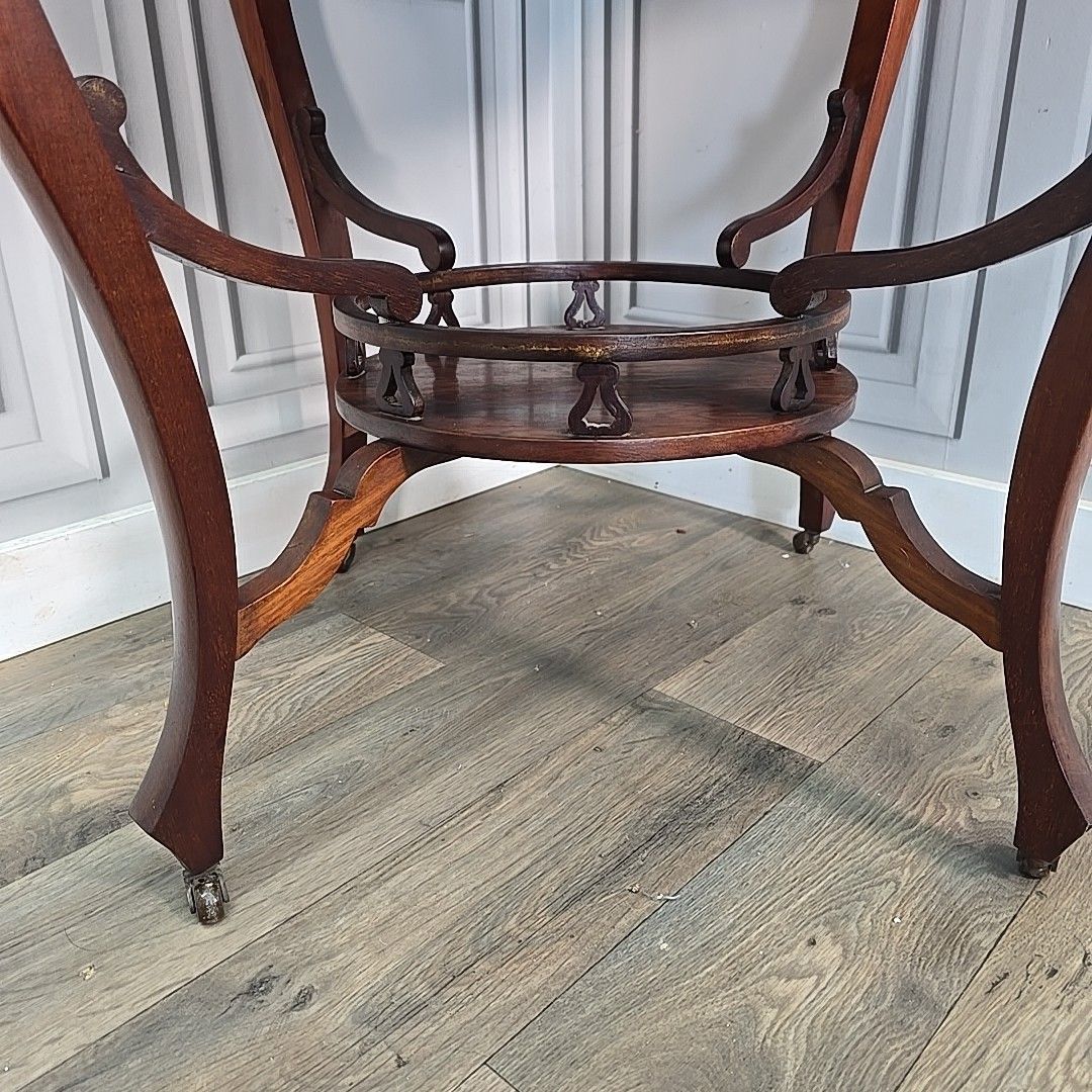 photo furniture Antique Aesthetic Movement Table – Inlaid Window Side Centre End Table Wooden
