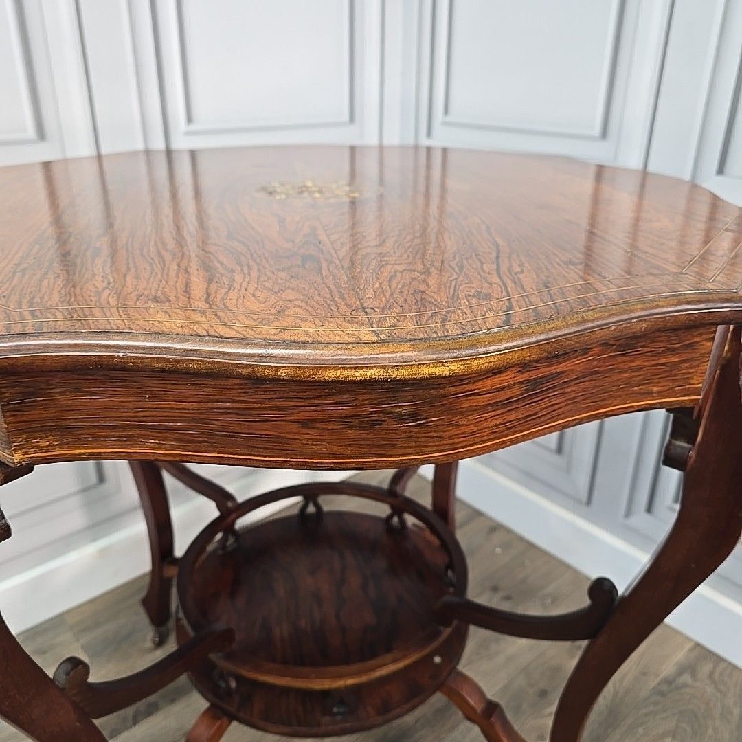 photo vinterior Antique Aesthetic Movement Table – Inlaid Window Side Centre End Table Wooden