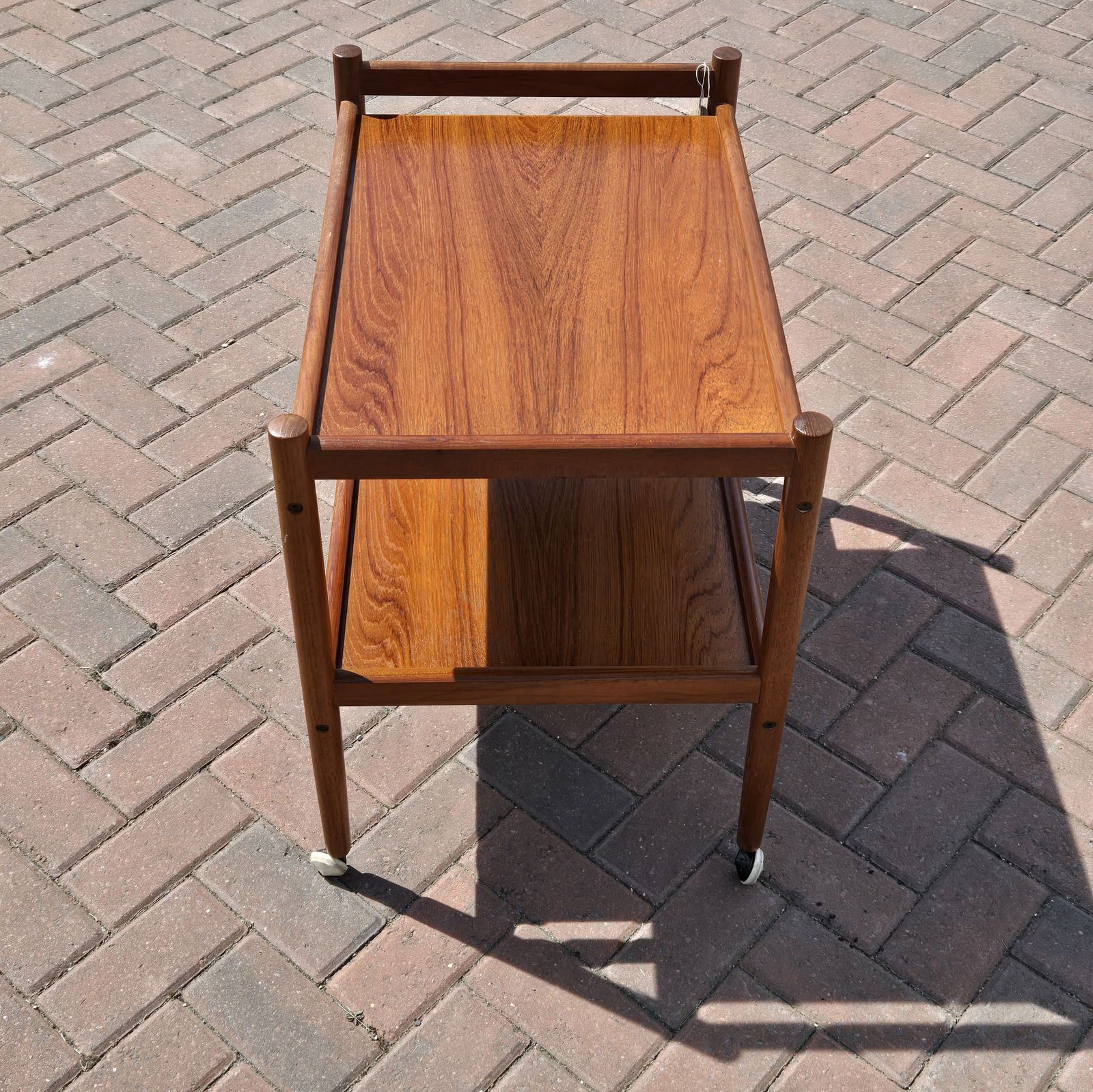 Mid Century Solid Teak Serving Trolley Tea Or Bar Cart On Castors Wooden photo furniture
