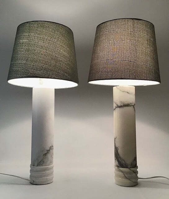 Bergboms Mid Century Pair Table Lamps In Carrara Marble (Sweden, 1960s) photo vintage