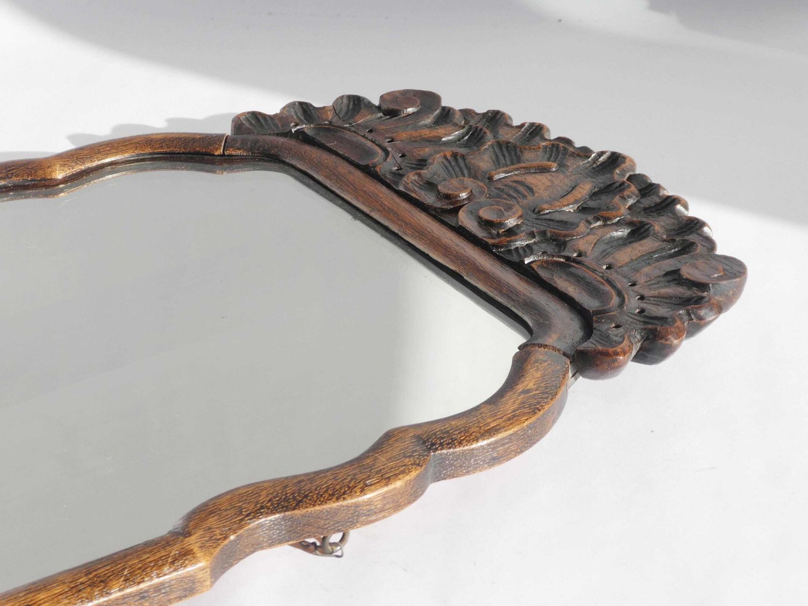 Antique 1800's Walnut Wall Mirror, Dutch Scalloped Mirror With Carved Ornament, Farmhouse Decor photo buy