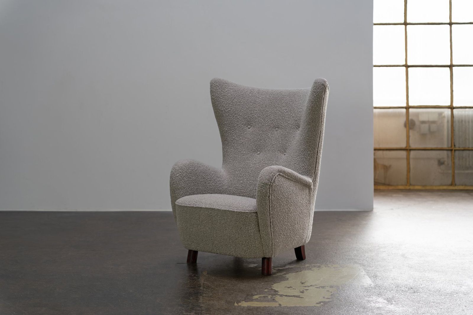 Vintage Wingback Chair In Bouclé Fabric From Mogens Lassen, Denmark, 1950s