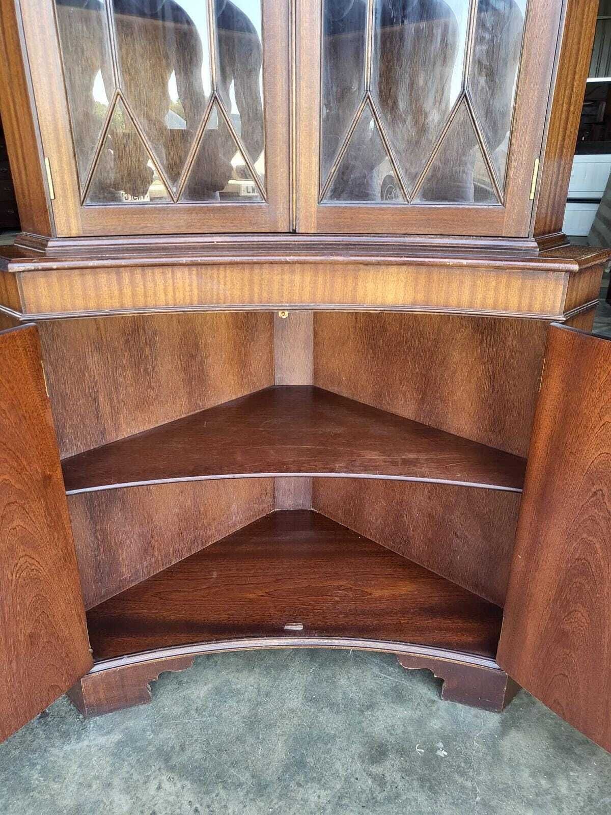 Antique Repro Large Mahogany Concave Glazed Corner Cabinet photo 220.0