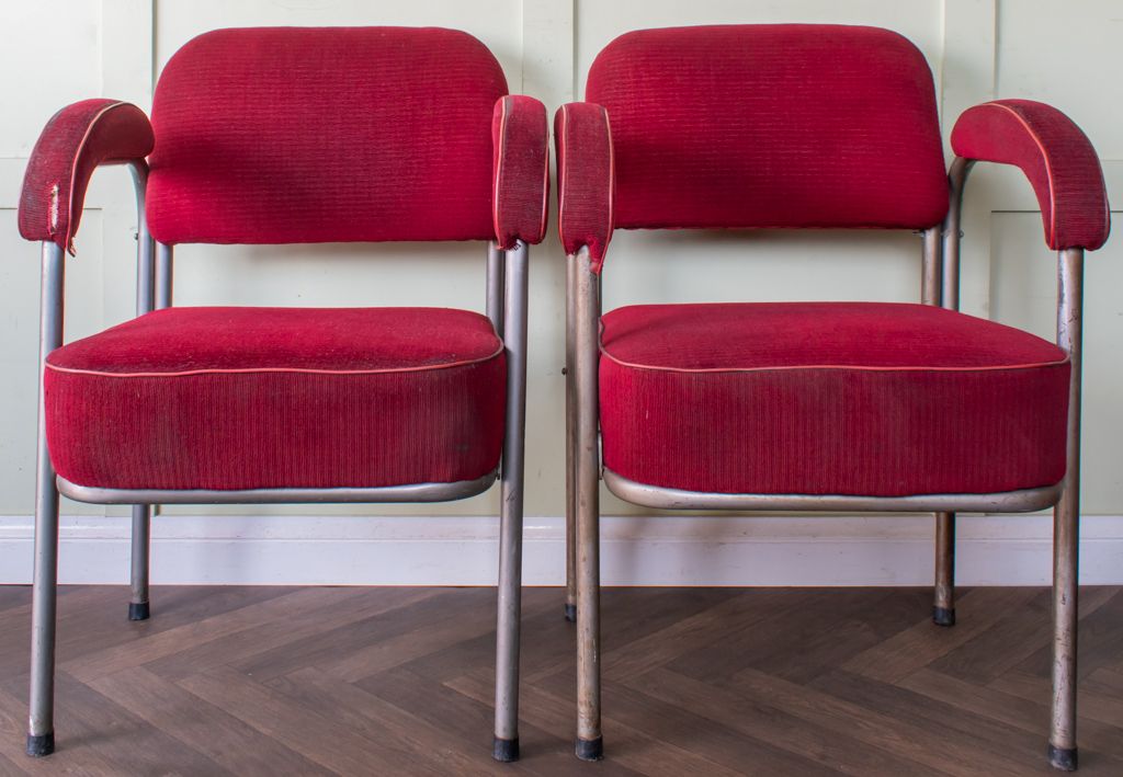 Pair Of Tubular Steel Chairs, Mid 20th Century