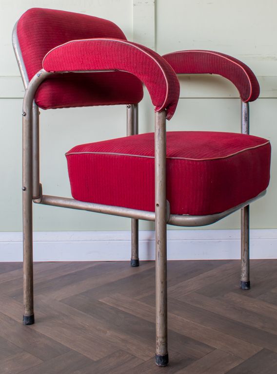 Pair Of Tubular Steel Chairs, Mid 20th Century photo vintage