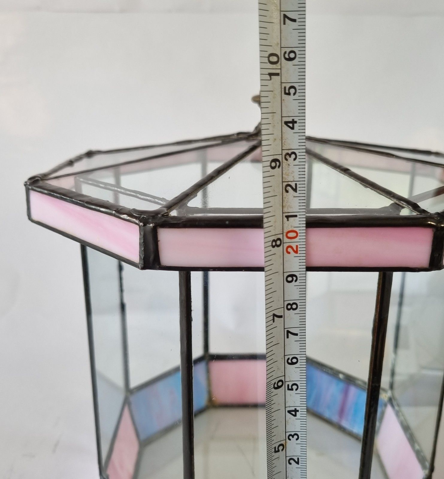 photo for sale Vintage Stained Glass Terrarium Display Case Hexagonal Tiffany Style Pink