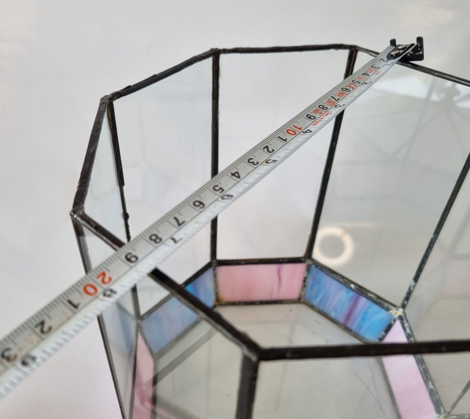 Home Decor Vintage Stained Glass Terrarium Display Case Hexagonal Tiffany Style Pink photo