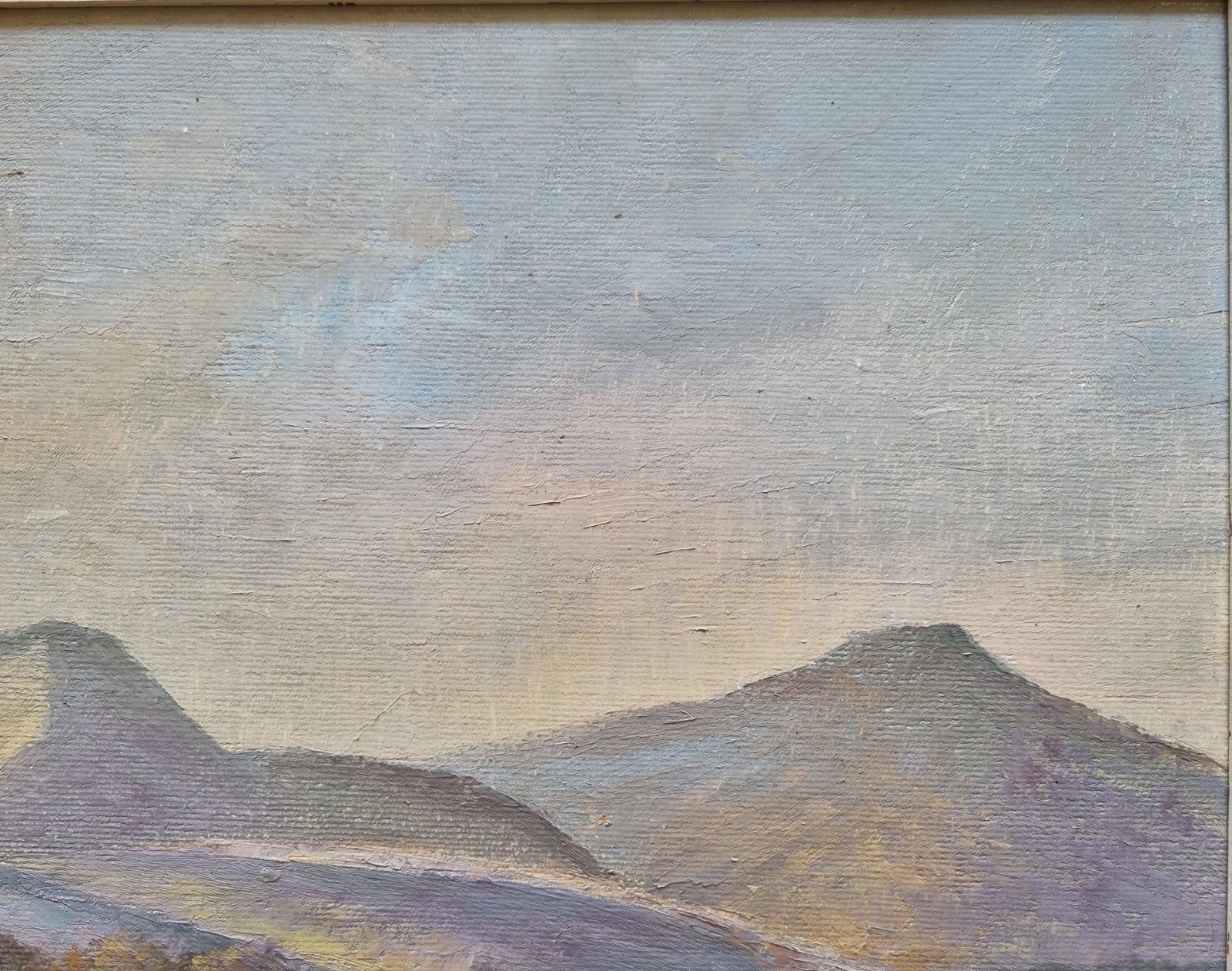 Vintage E J Wilson Oil Painting Wales Sugarloaf Hill River Fishing Landscape photo vintage