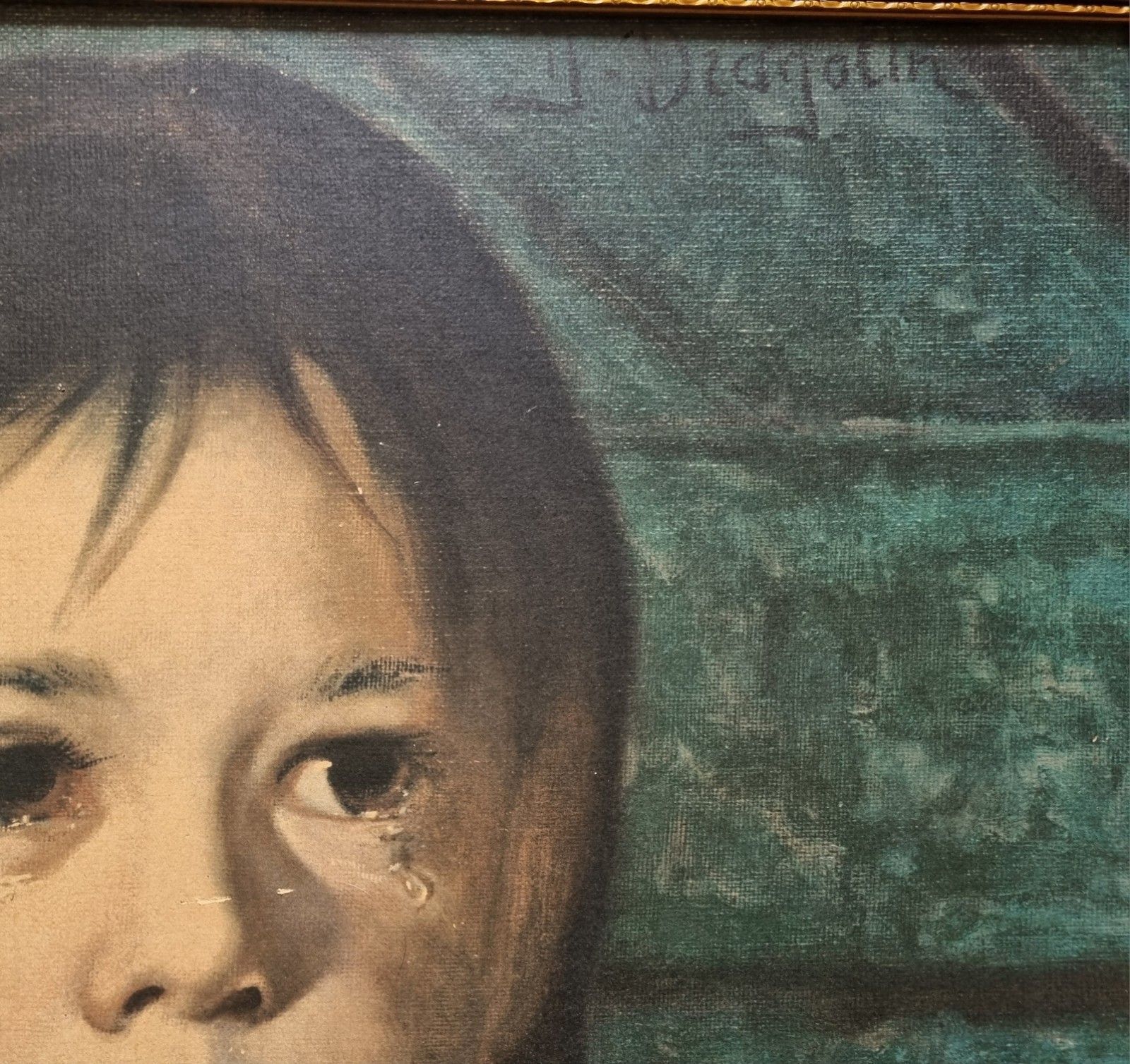 Large Mid Century Print On Board Giovanni Bragolin 'Bambina' Crying Girl 1960's photo vinterior