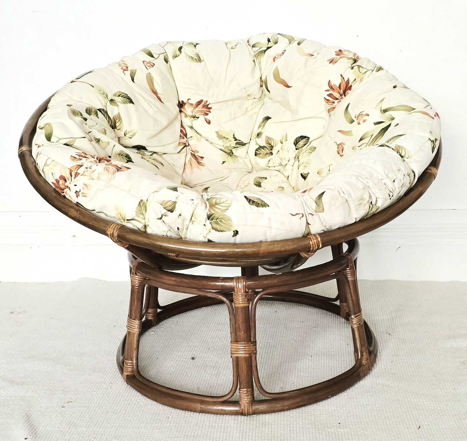 A Mid Century Bamboo Papasan Chair With Original Cushion