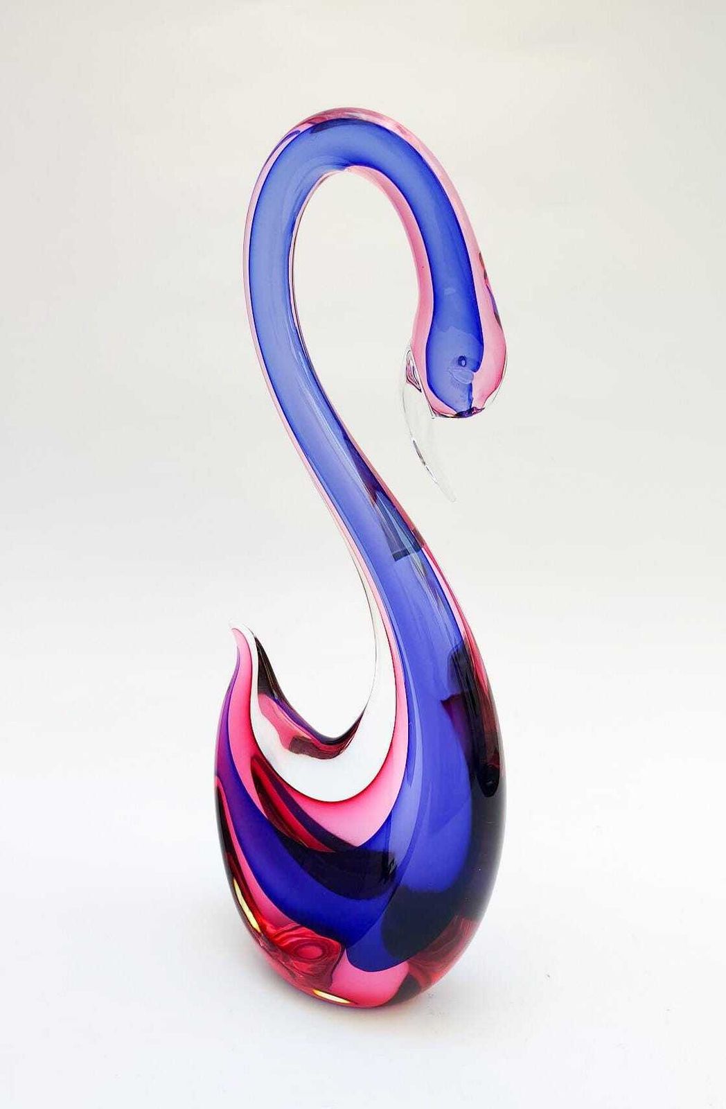 Swan Figurine In Vintage Murano Glass Designed By Seguso Flavio Poli, Blue And Pink Sculpture photo furniture