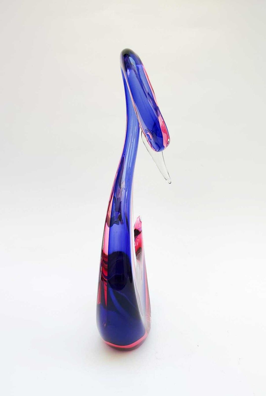 Swan Figurine In Vintage Murano Glass Designed By Seguso Flavio Poli, Blue And Pink Sculpture photo 292.0