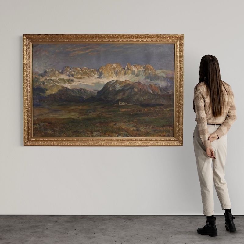 Tableau d'époque, paysage de montagne signé, Italie, XIXe siècle photo for sale