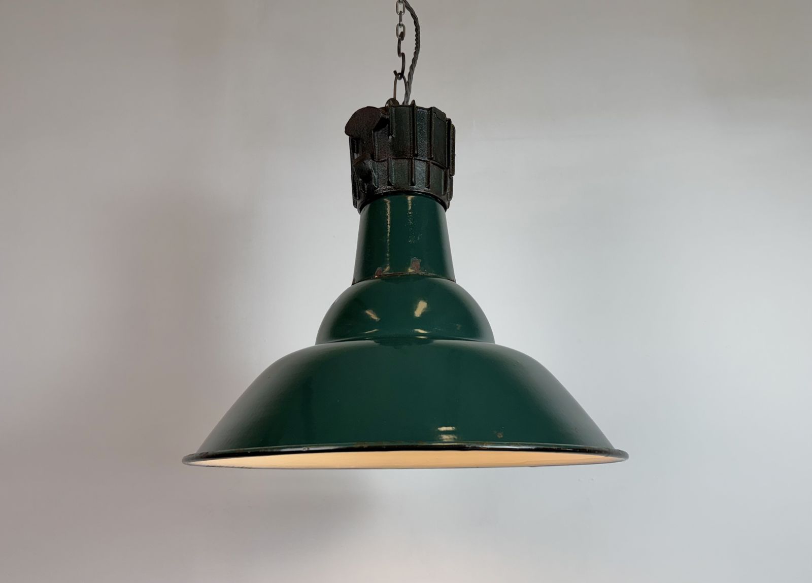 photo for sale Industrial French Petrol Enamel Pendant Lamp From Sammode, 1950s