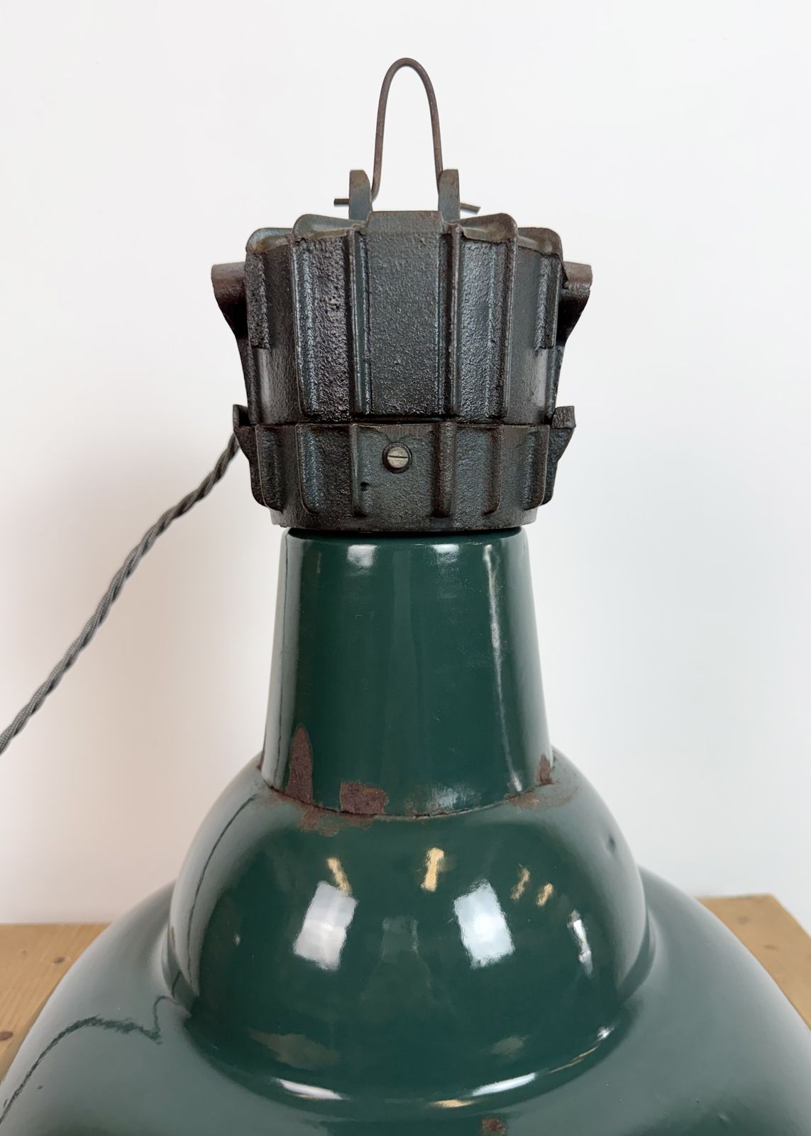 photo vinterior Industrial French Petrol Enamel Pendant Lamp From Sammode, 1950s