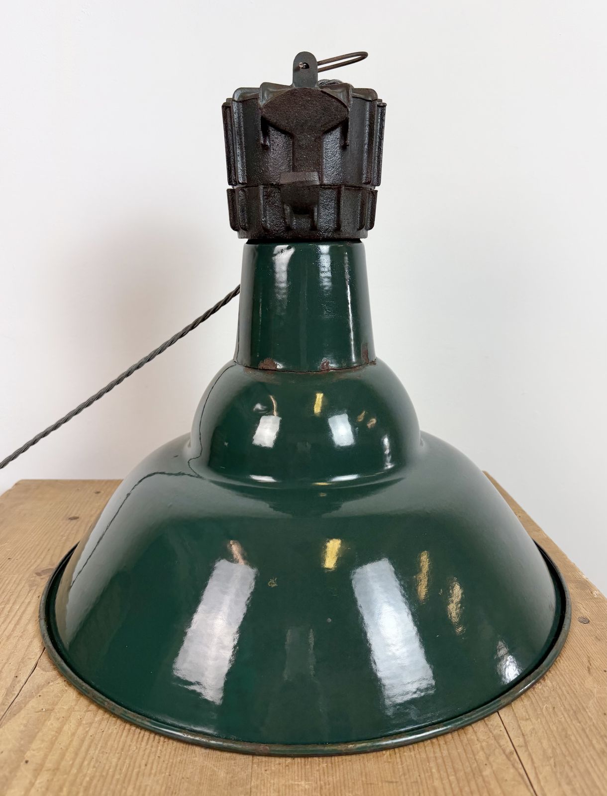 photo buy Industrial French Petrol Enamel Pendant Lamp From Sammode, 1950s