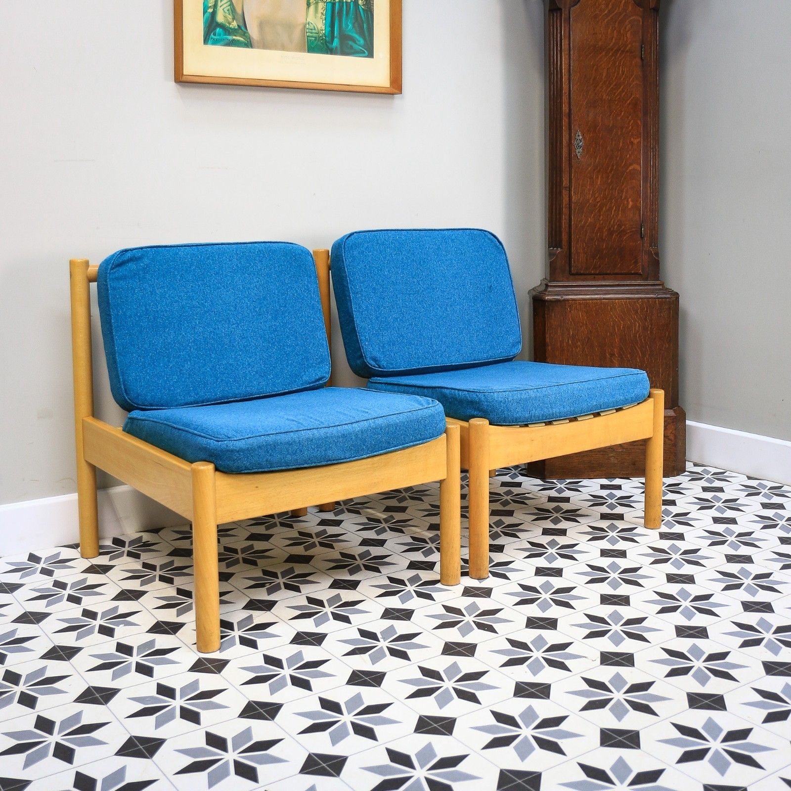 Ercol 747 Modular Lounge Chairs Set Of 2 In A Teal Blue. photo furniture