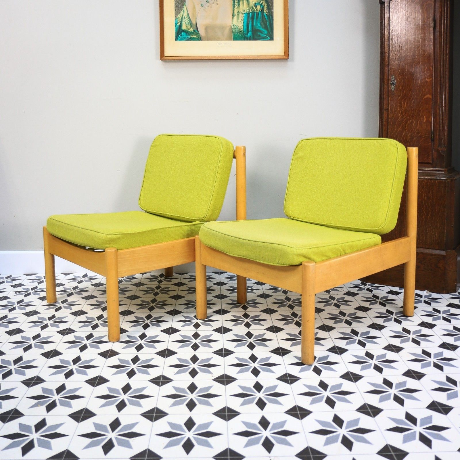 Ercol 747 Modular Lounge Chairs Set Of 2 In Lime Green. photo vintage